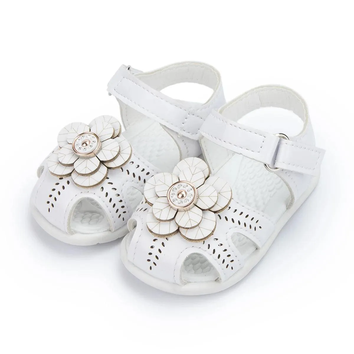 AMN226 Baby Sandals: Flower Leather Flat Toddler Girl Casual Shoes