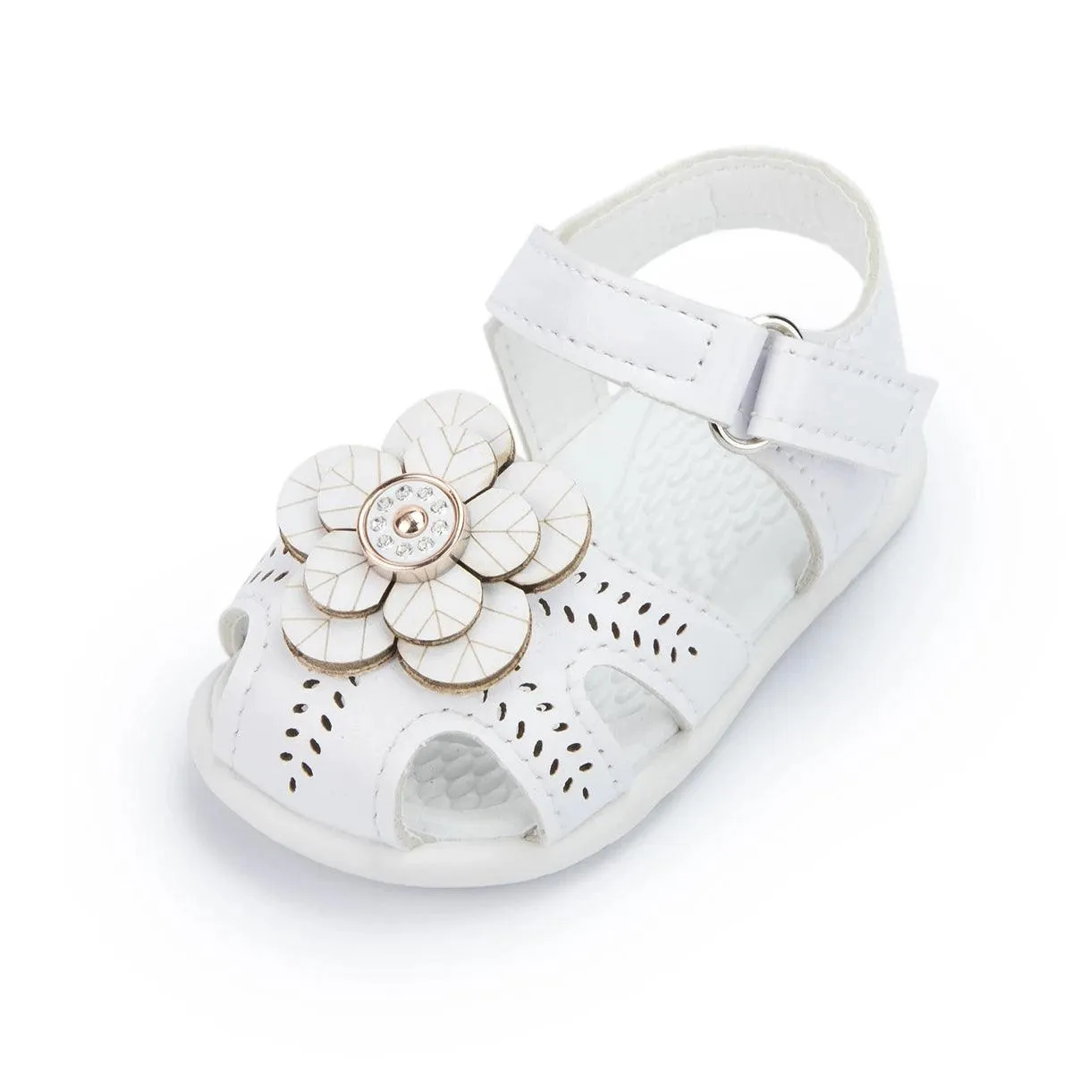 AMN226 Baby Sandals: Flower Leather Flat Toddler Girl Casual Shoes