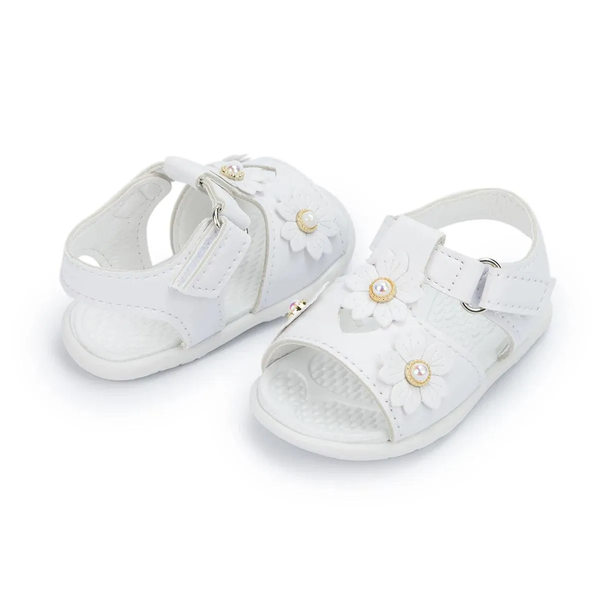 AMN226 Baby Sandals: Flower Leather Flat Toddler Girl Casual Shoes