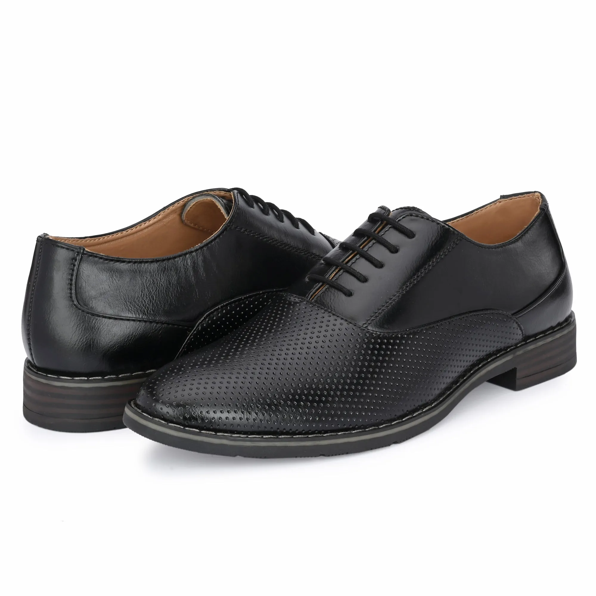 Attitudist Unisex Handcrafted Oxford Black Formal Laceup Derby Shoes With Dotted Texture