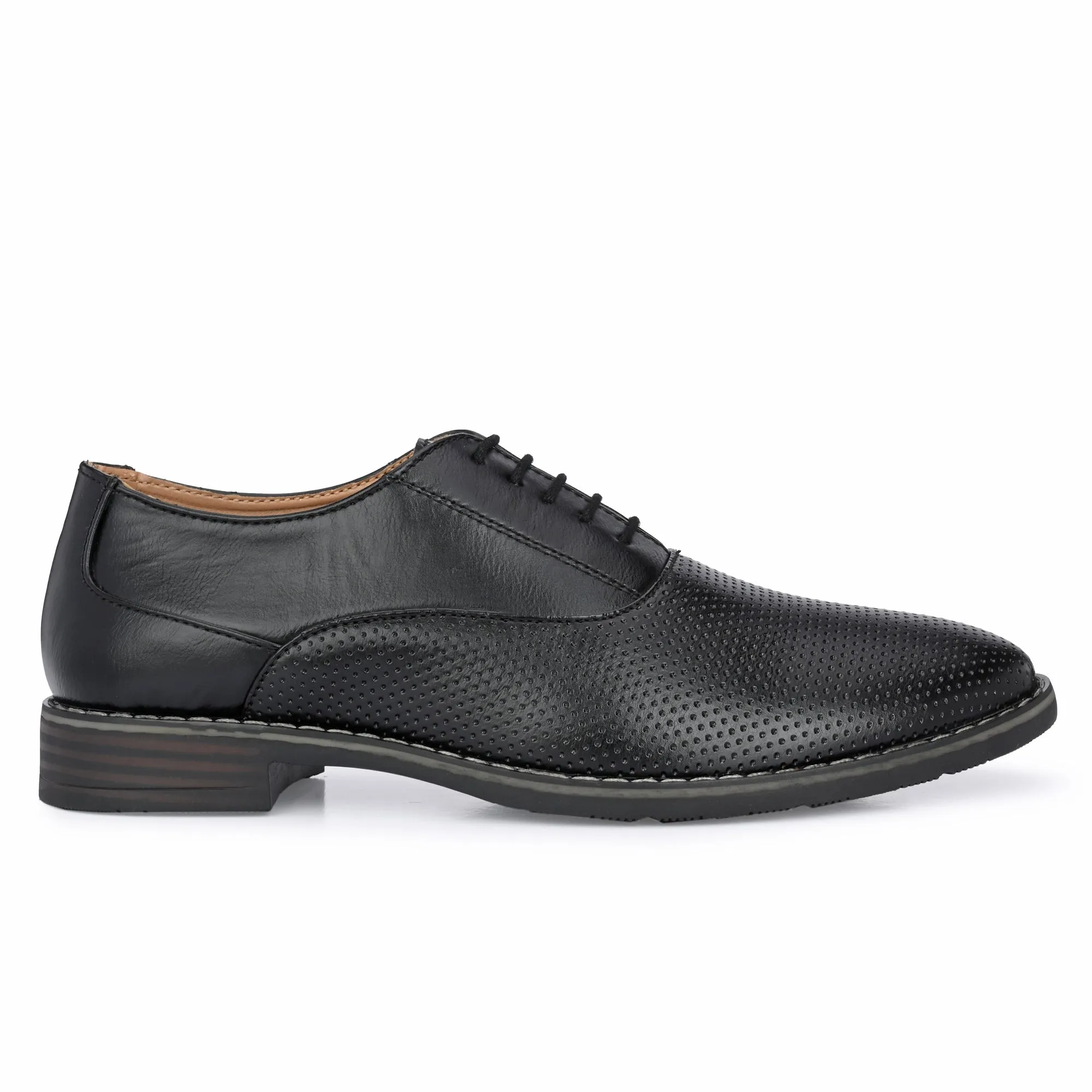 Attitudist Unisex Handcrafted Oxford Black Formal Laceup Derby Shoes With Dotted Texture