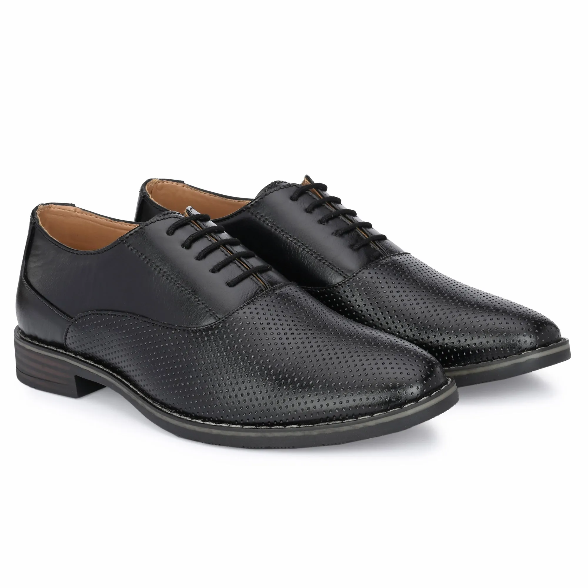 Attitudist Unisex Handcrafted Oxford Black Formal Laceup Derby Shoes With Dotted Texture