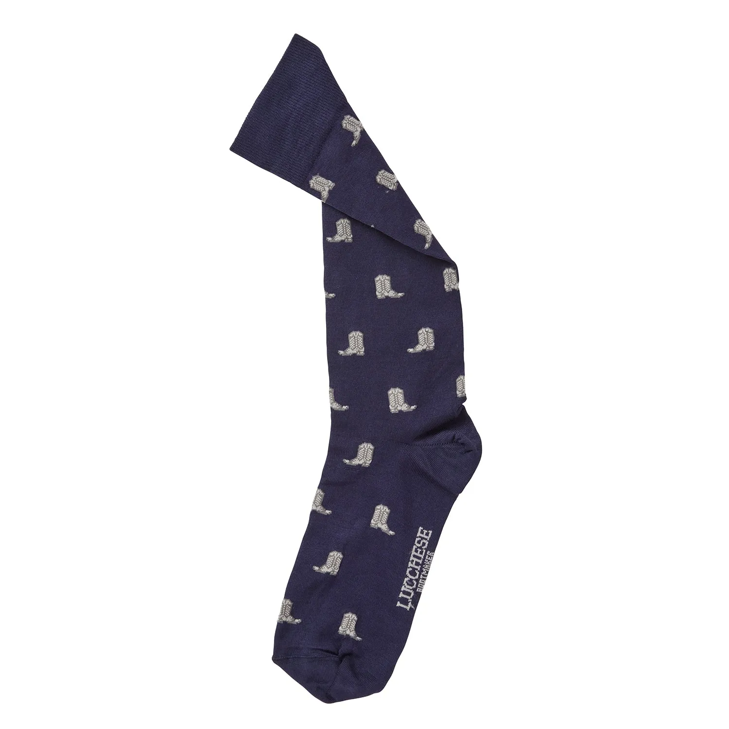 Boot Print Dress Socks :: Navy