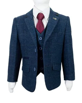 Cavani Carnegi Boy's Three Piece Blue Slim Fit Suit