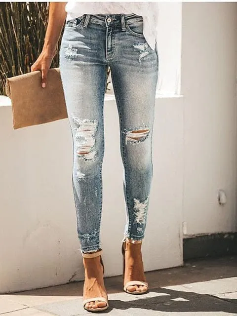 Elevate Your Style with Light Blue Ankle-Length Skinny Jeans - S M