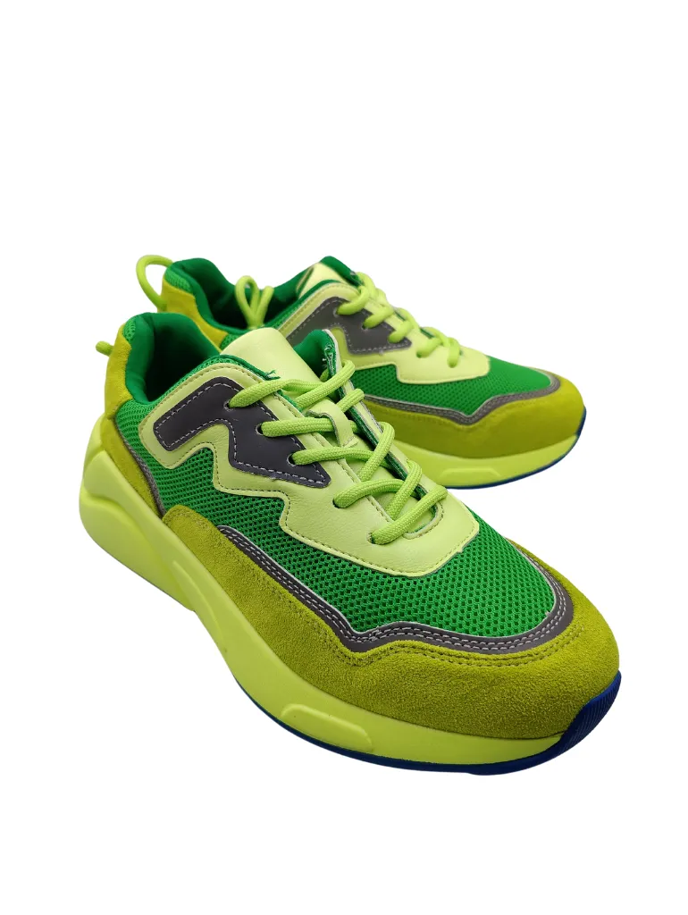 Ladies Trainers Lace Up Keddo Chunky Sneaker Green Combi Wedge Heel SALE