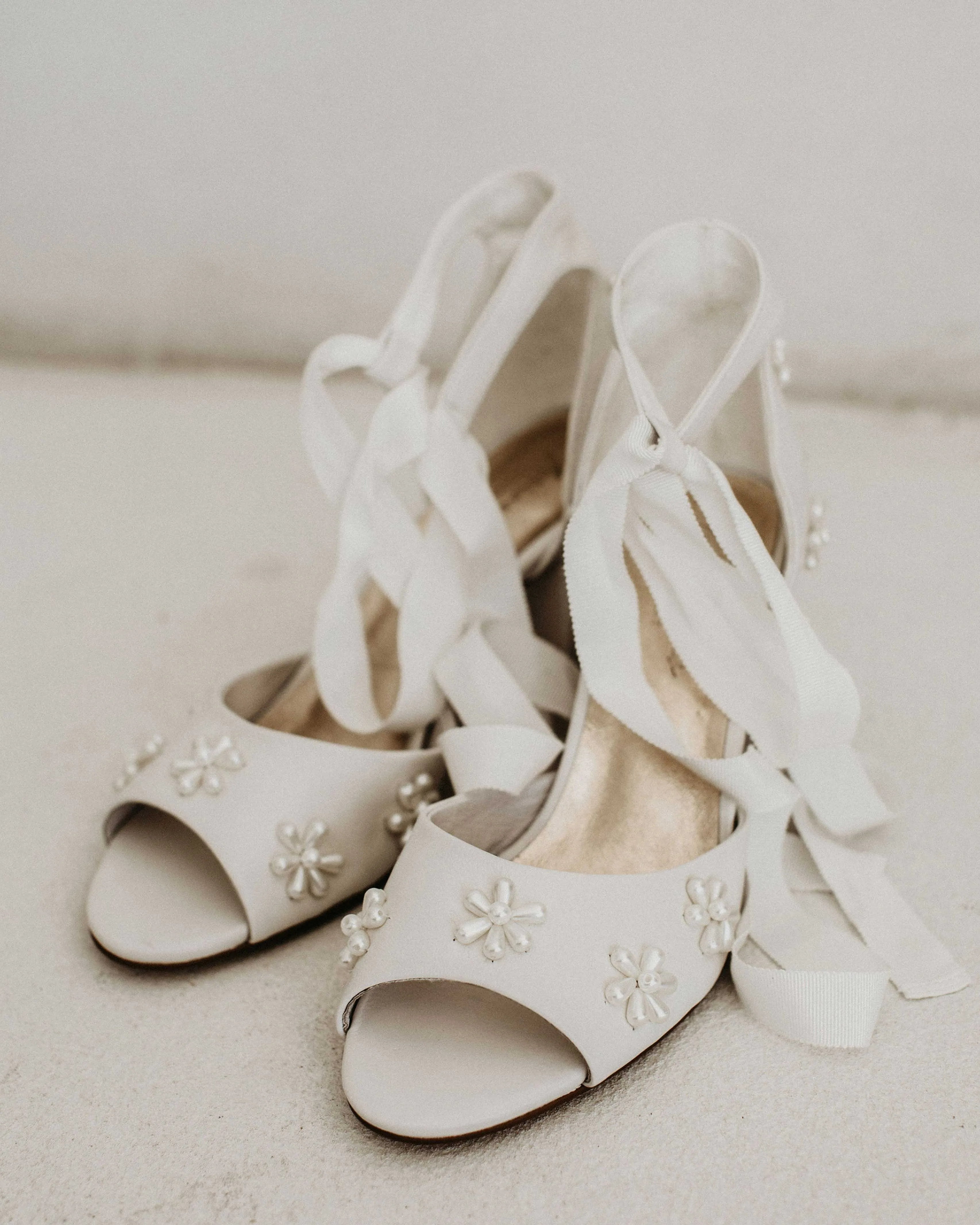 MELODY - LOW HEEL IVORY PEARL BRIDAL SHOES