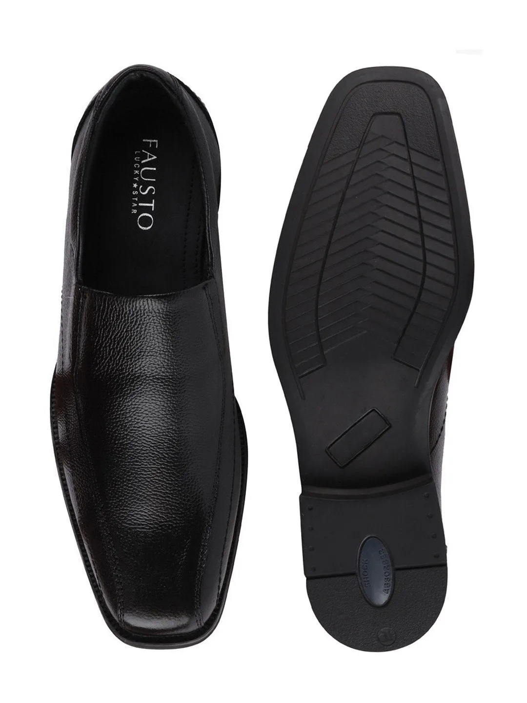 Men Black Plus Size Genuine Leather Formal Slip On Shoes