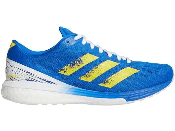 Men's Adidas Adizero Boston 9, Blue/Yellow/White, 10.5 D Medium