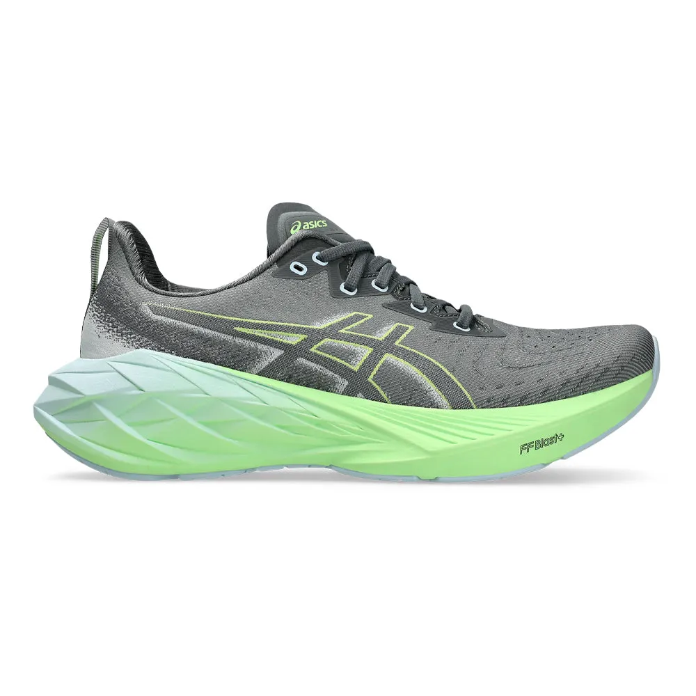 Men's ASICS Novablast 4, Steel Grey/Electric Lime, 10.5 D Medium