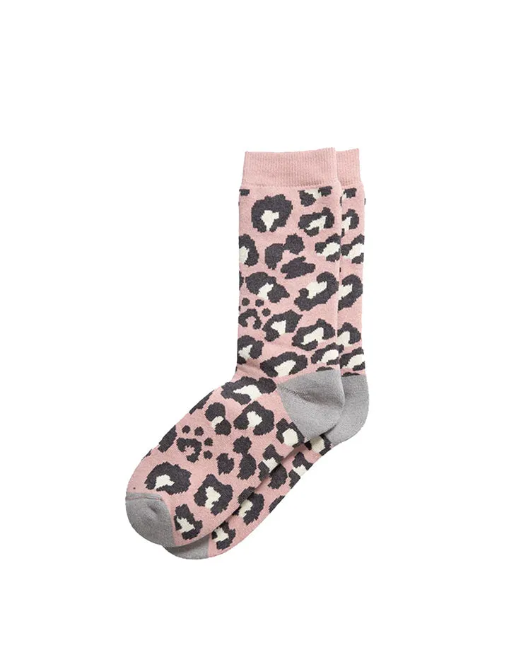 Rototo Pile Leopard Crew Socks Pale Pink