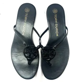 Tory Burch Black Leather Thong Flat Sandals 39